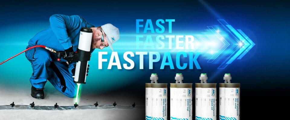 Produkte der MC-Fastpack Systeme werden gezeigt zusammen mit dem Slogan fast, faster MC-Fastpack