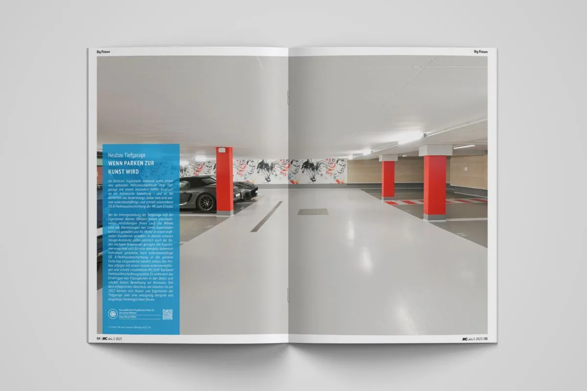 Unser aktuelles BIG PICTURE zeigt eine Tiefgarage in Ingolstadt, die mit einer extrem widerstandsfähigen und schnell verarbeitbaren OS 8 Parkhausbeschichtung von MC beschichtet wurde.